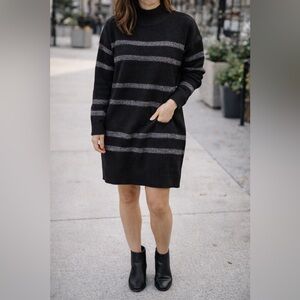 Chic Black and Gray Striped Midi Dress